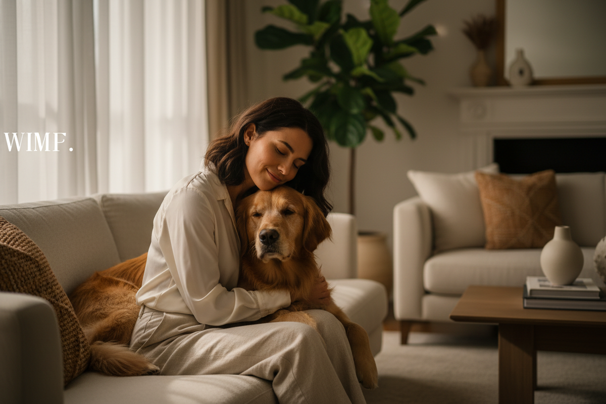 Golden retriever in a warm modern living room